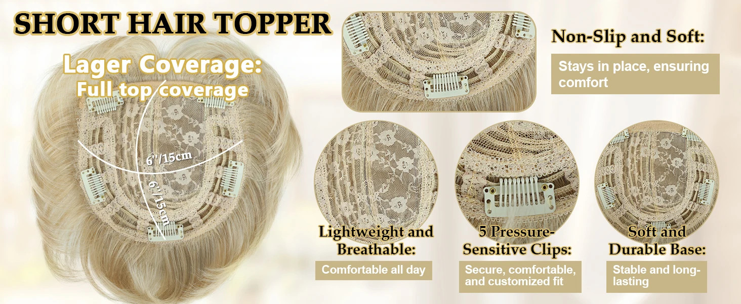 6 Inch Natural Curly Short Pixie Synthetic Hair Topper for Thinning Hair Pieces