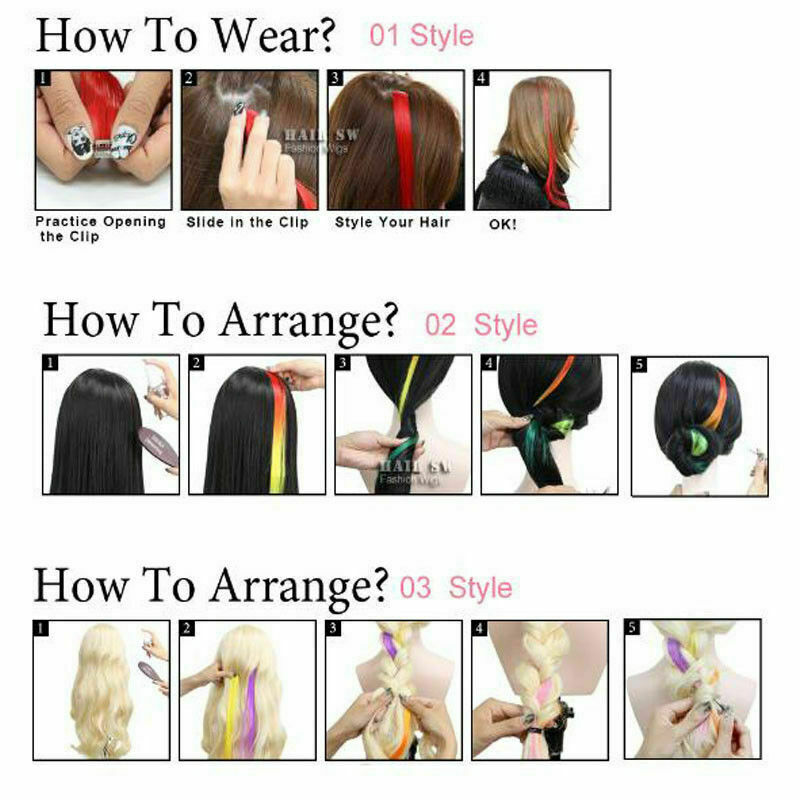 10pcs as human Hair Multi Color Clip In Hair Extensions Rainbow Streak Hair Fake