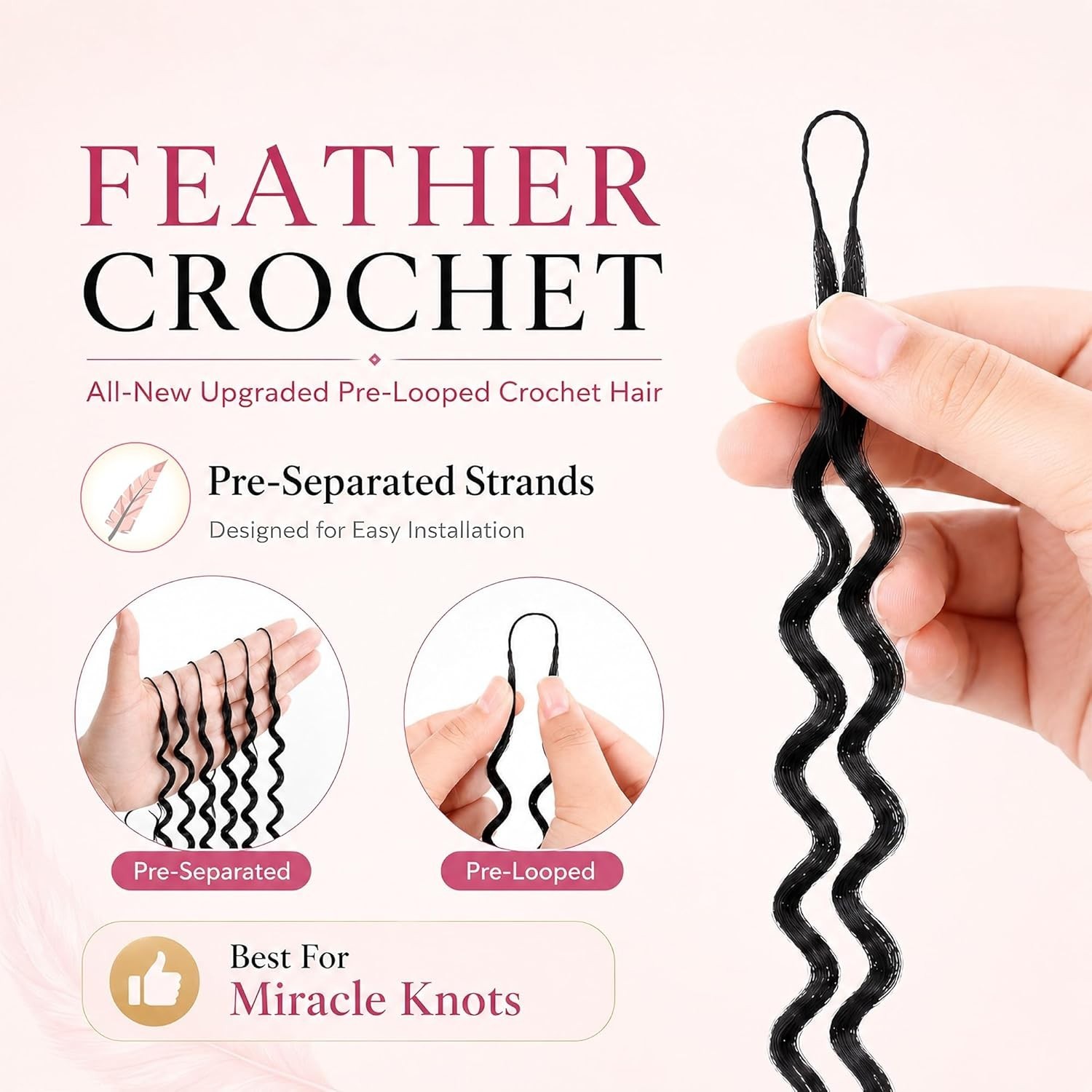 Human Crochet Hair Ocean Wave Miracle Knots hair Extensions 50 strands per pack