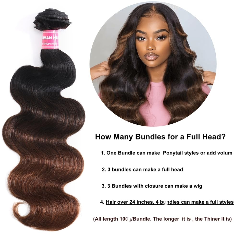 Unice Chestnut Brown Ombre Body Wave Human Hair Weave 1 Bundle 26 Inch