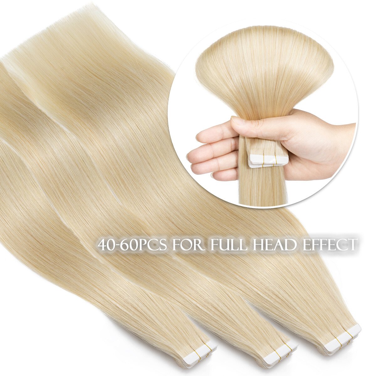 10-80PCS Invisible Tape In Skin Weft Remy Human Hair Extensions Full Head White#