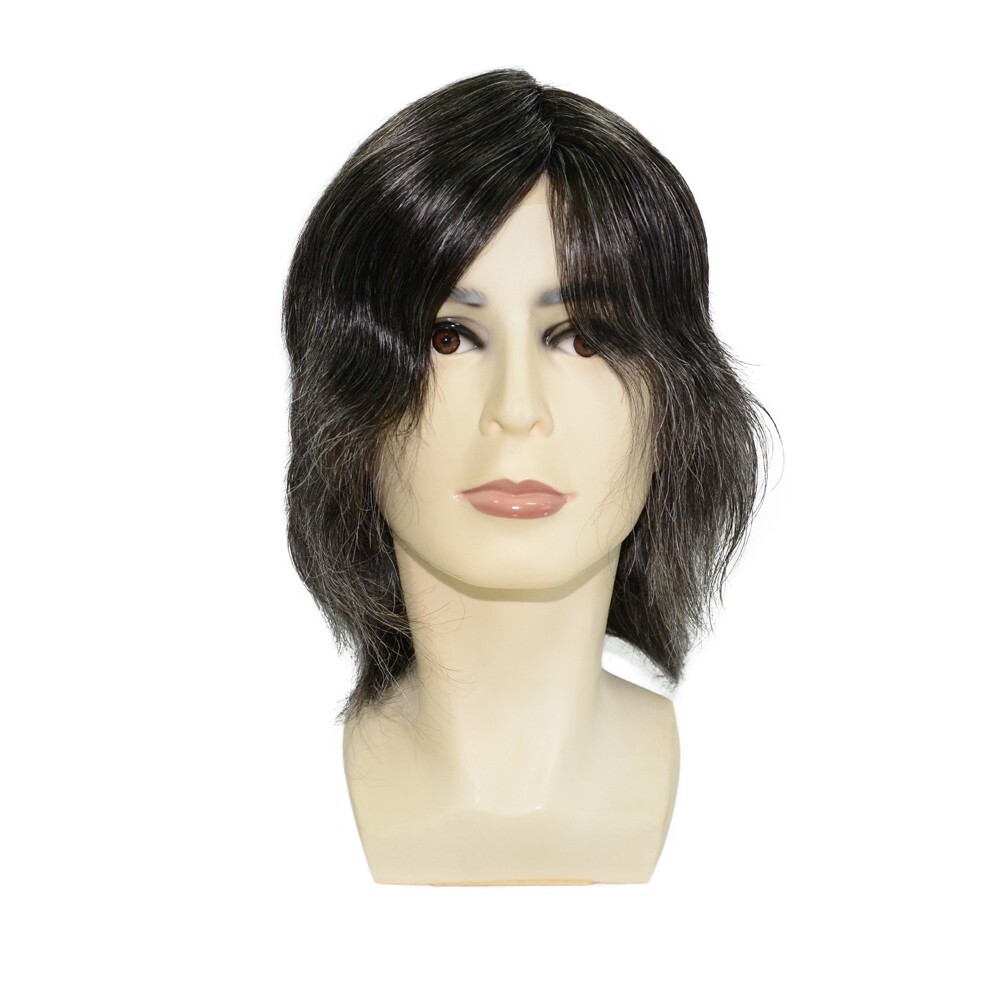 Mens Human Hair Wigs Full Thin Skin Wigs Human Hair System Medium Size 6” #1B30