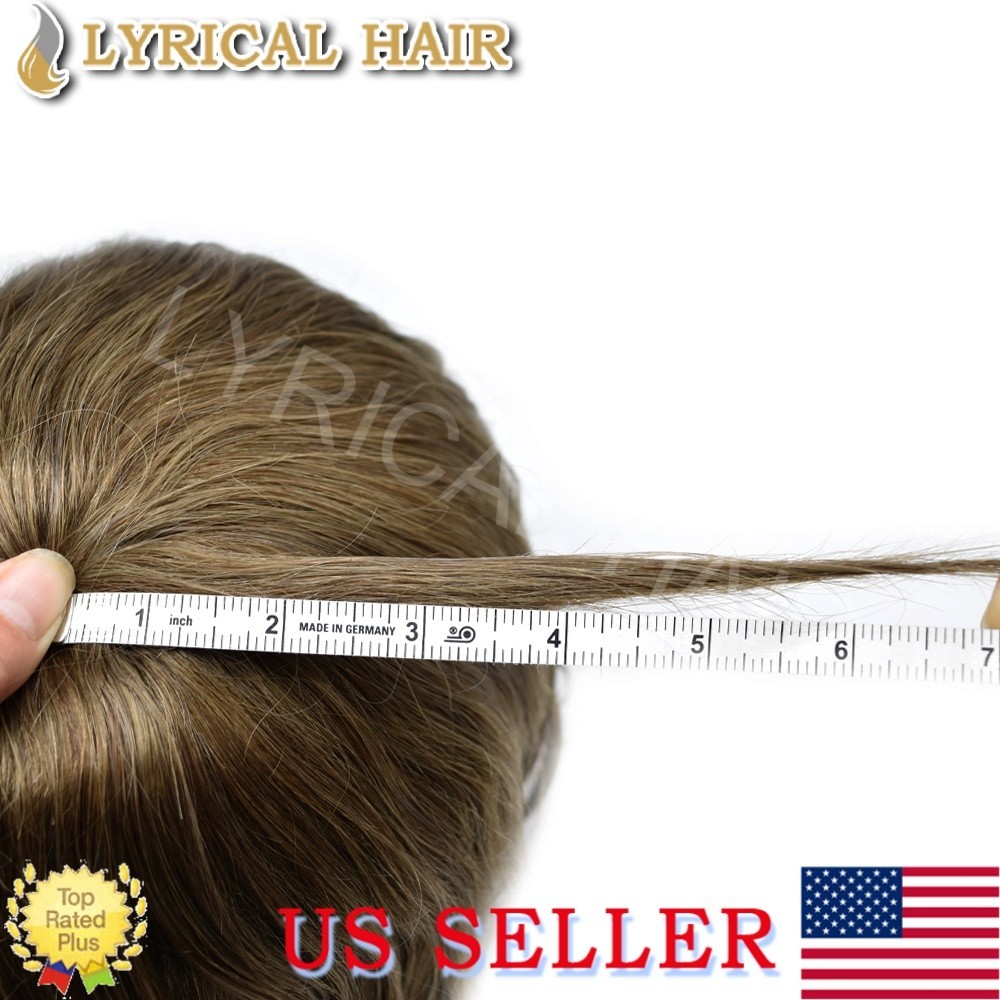 Mens Toupee Human Hair Replacement System All Injection PU Hairpiece Brown Grey