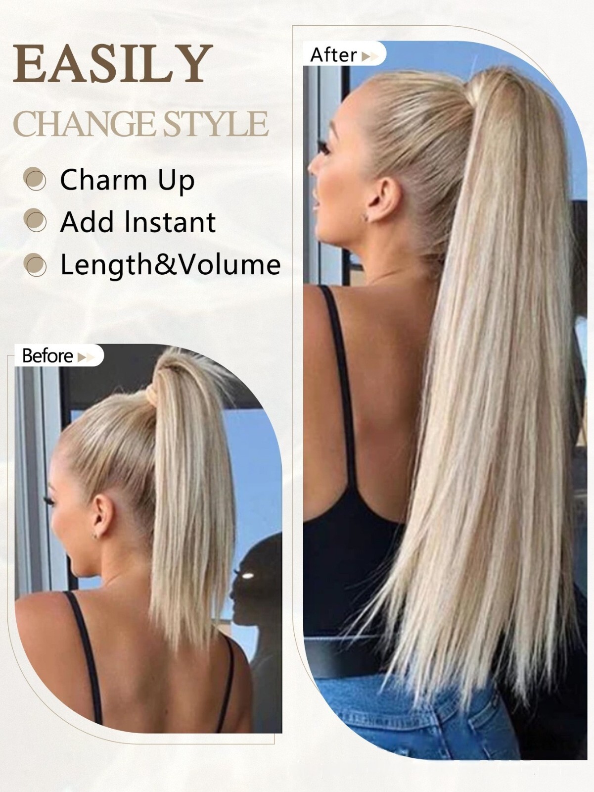 26″ Real Ponytail Claw Clip Hair Extension Pony Tail Thick Hairpiece in As Human