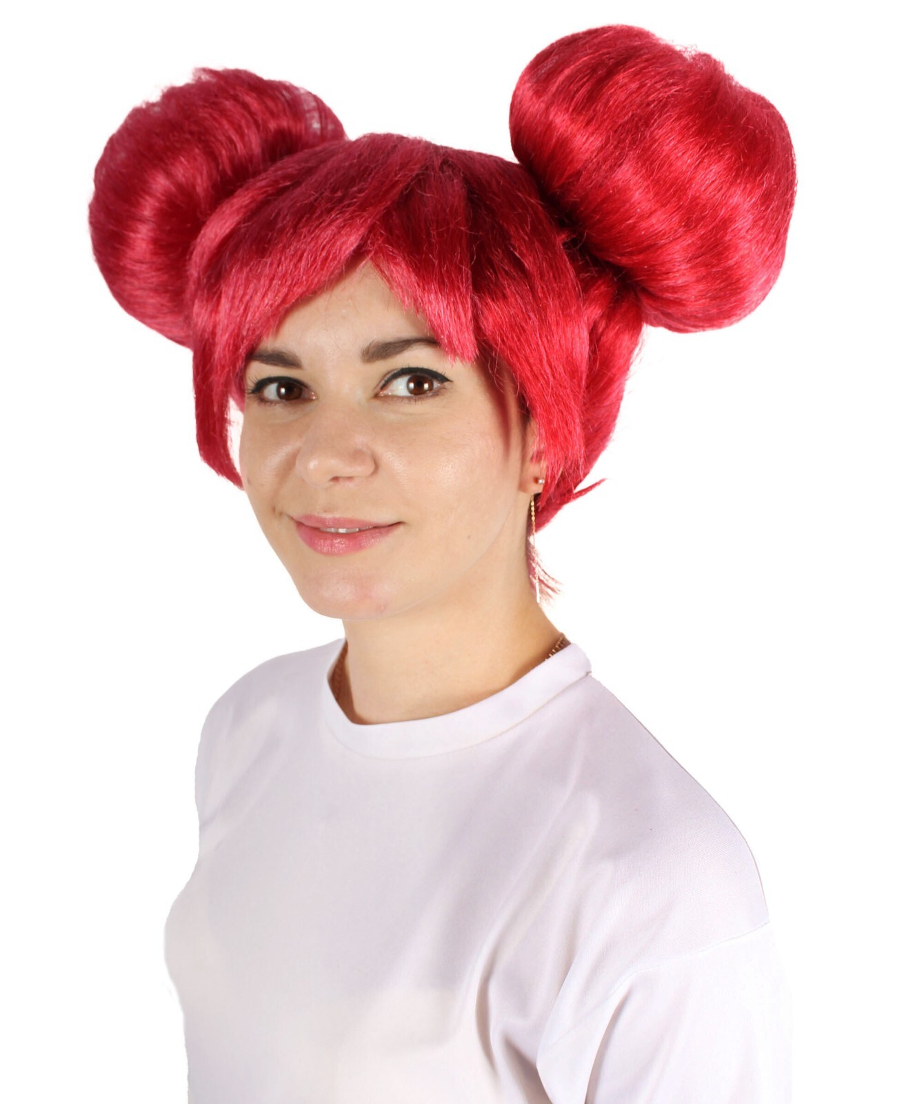 HPO Adult Women’s Japanese Magical Girl red Bun Wig, Best for Halloween,