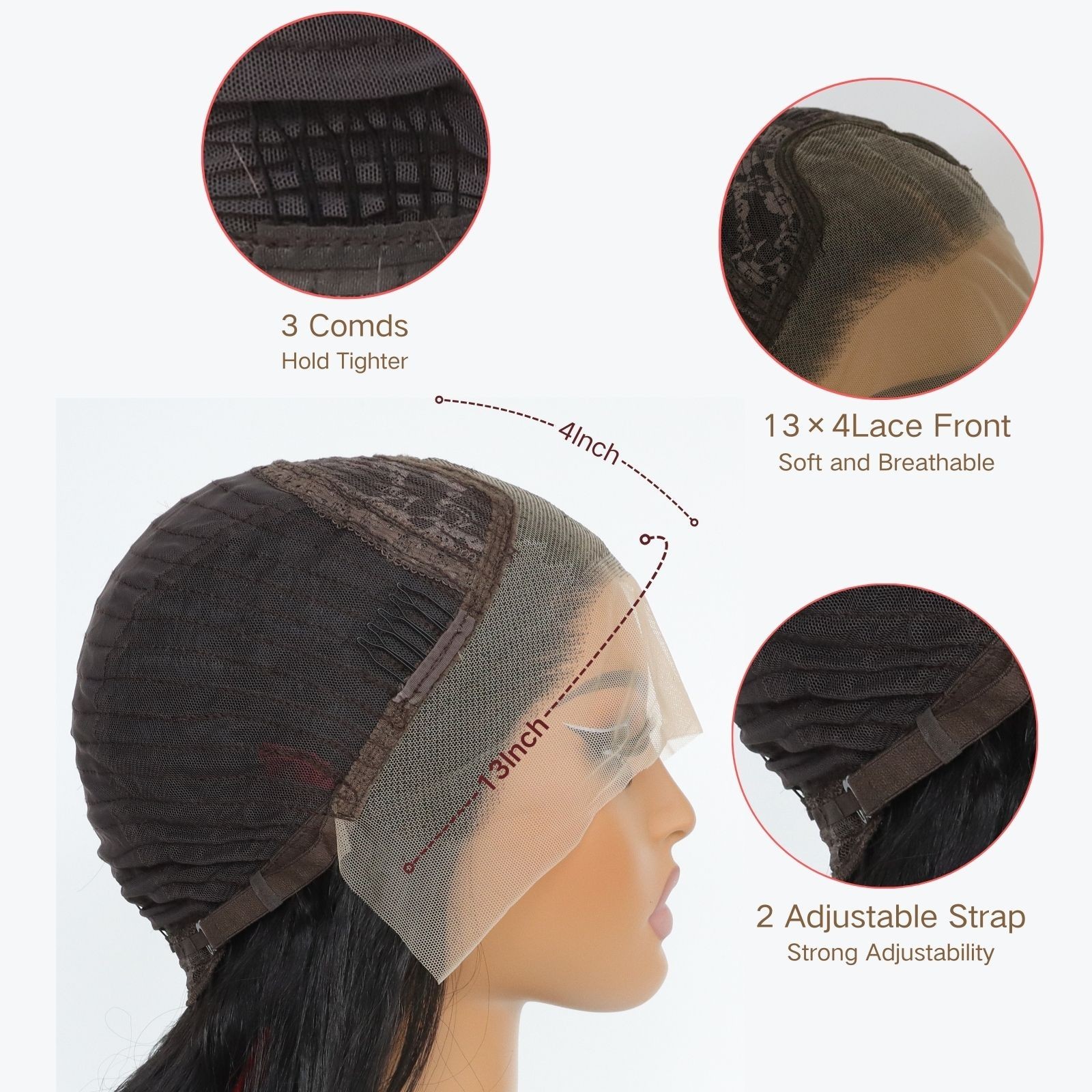 Dark brown Frontal Lace Wigs Long Straight Women Heat Resistant Hair