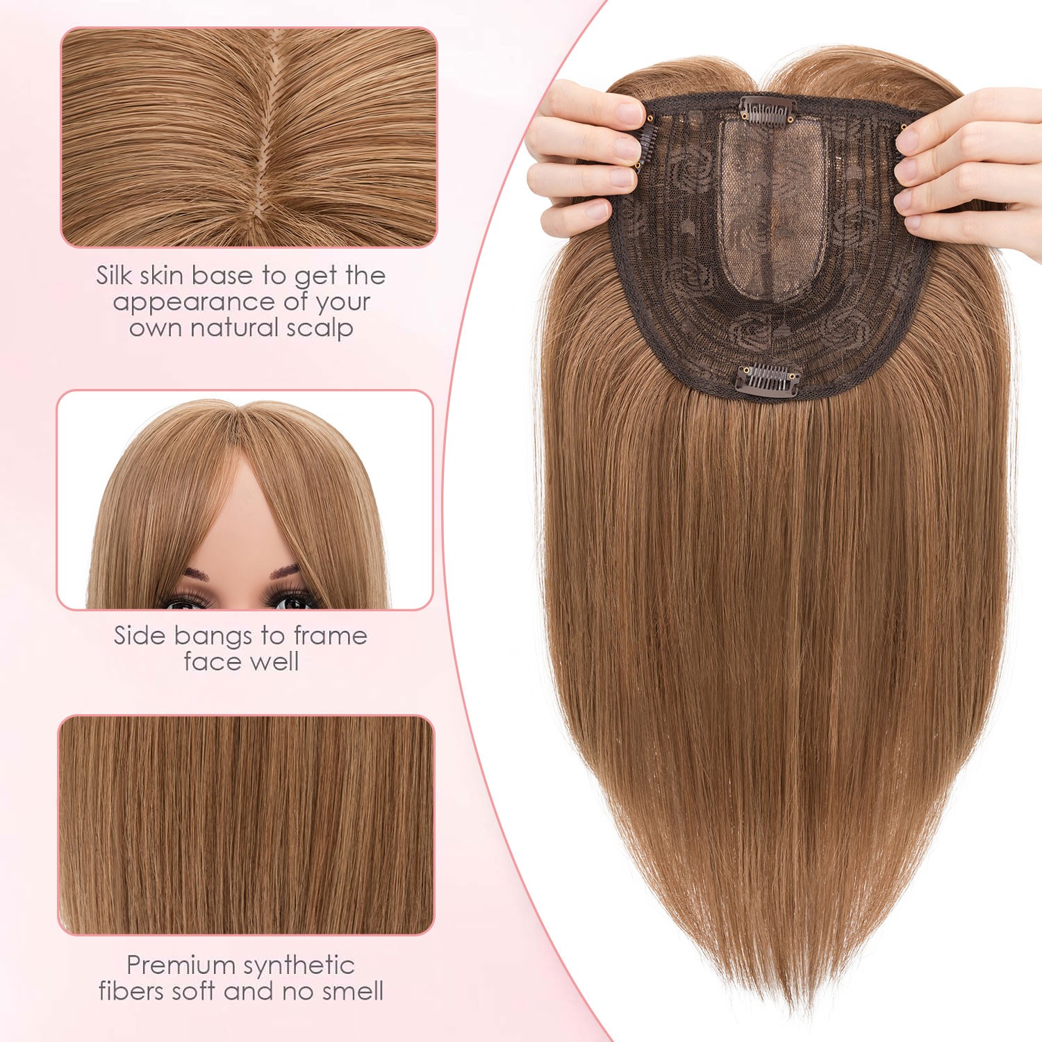 18″ Free Part Women Topper Real As Human Hair Top Toupee Piece Clip in Hairpiece