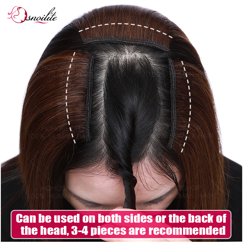 4in-12in Pad High Human Hair Root Clip In Real Hair Extensions Patches Hairpiece