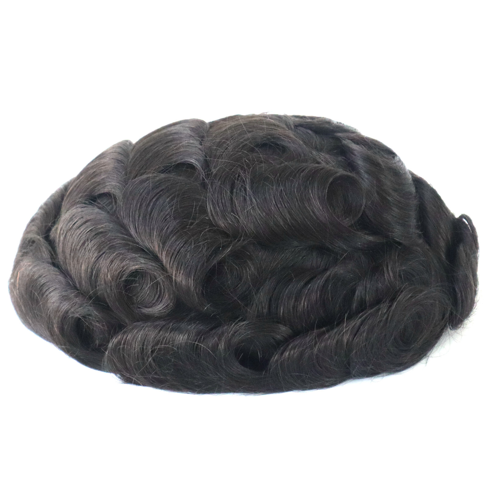 Mens Human Hair Replacement System Medium Poly Skin V Toupee Black Hairpiece #1B