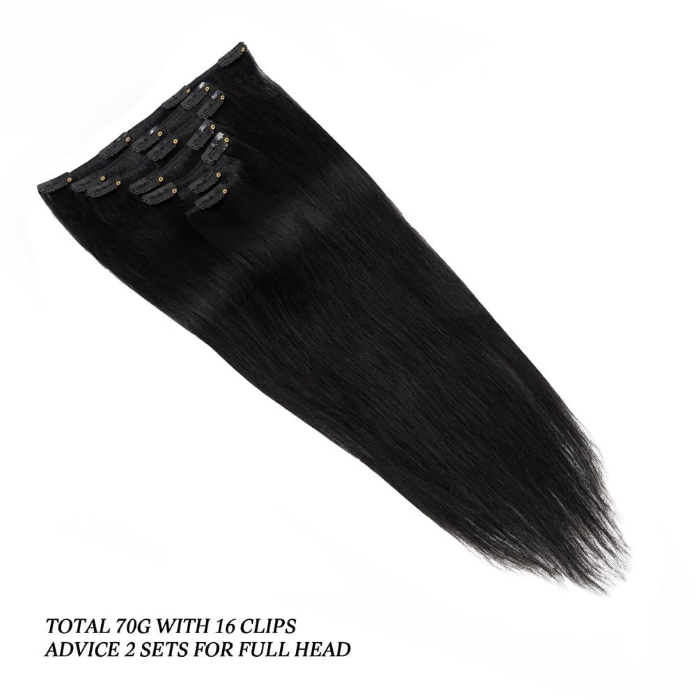 Winsky 12 Inches Clip In Hair Extensions Remy Human Hair – 70G 7Pcs 16 Clips