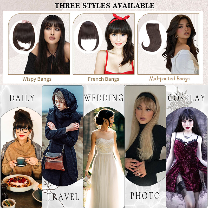 Thin Neat Bangs AS Remy Human Hair Extensions Clip in on Fringe Front Hairpieces