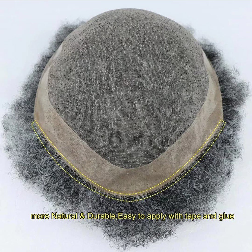 Afro Curly Mens Toupee Full Lace African American Human Hair Systems Replacement