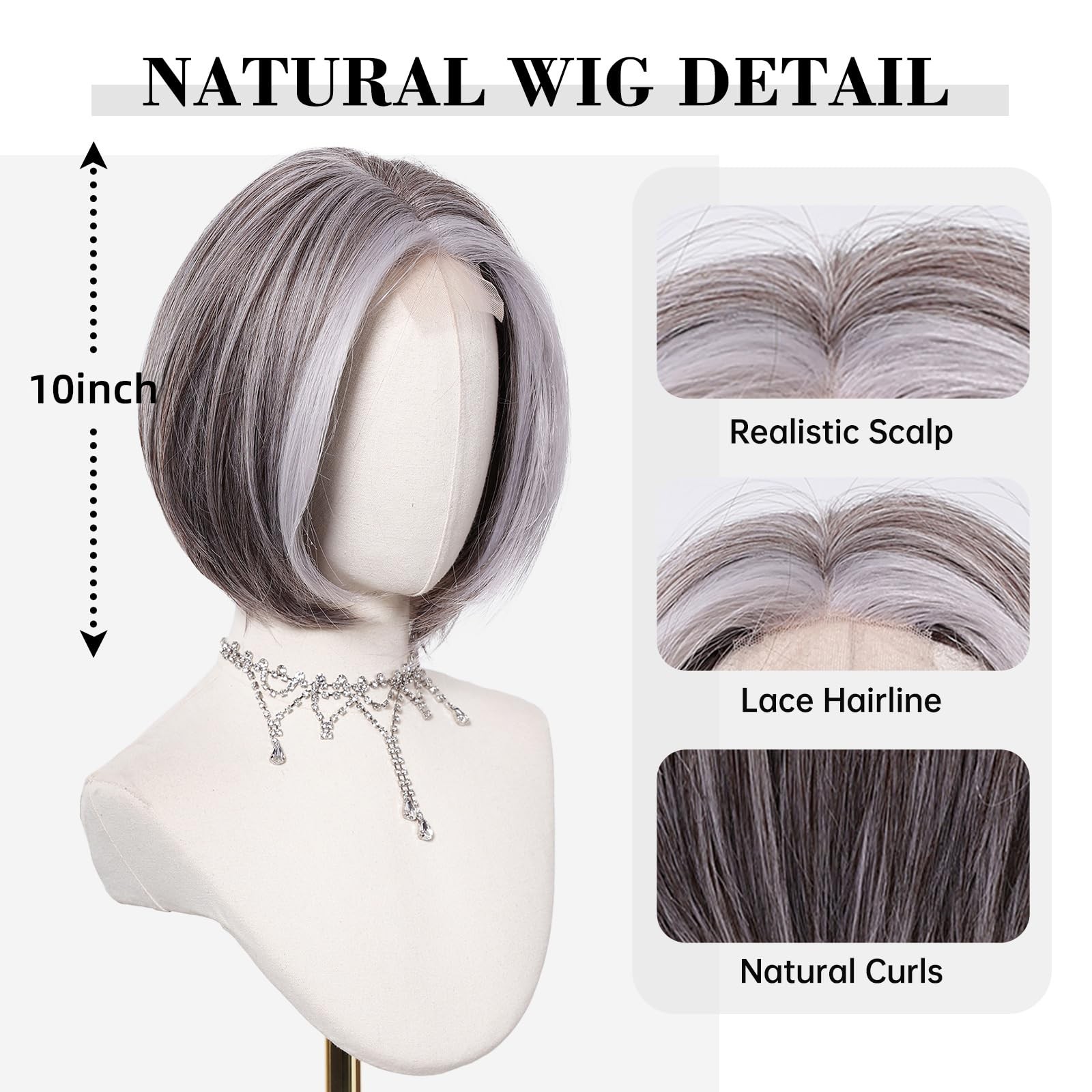 Testar Grey Mixed White Wig For Women Short Salt And Pepper Straight Lace Front