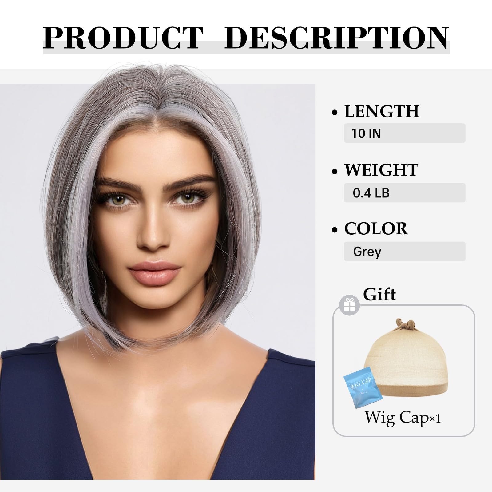 Testar Grey Mixed White Wig For Women Short Salt And Pepper Straight Lace Front