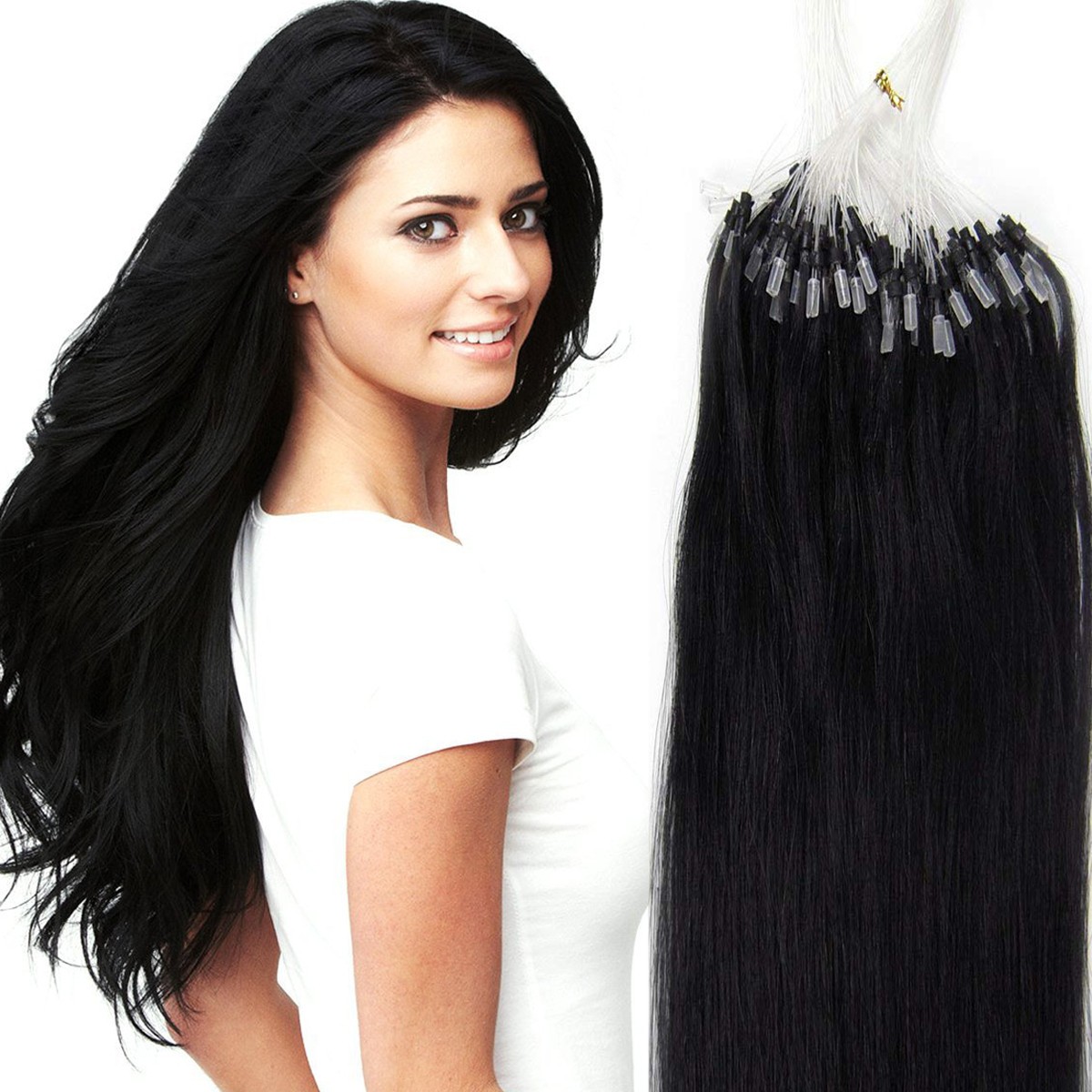 Micro Ring Link Human Hair Extensions Silicone Micro Beads Loop Tip Remy Hair US