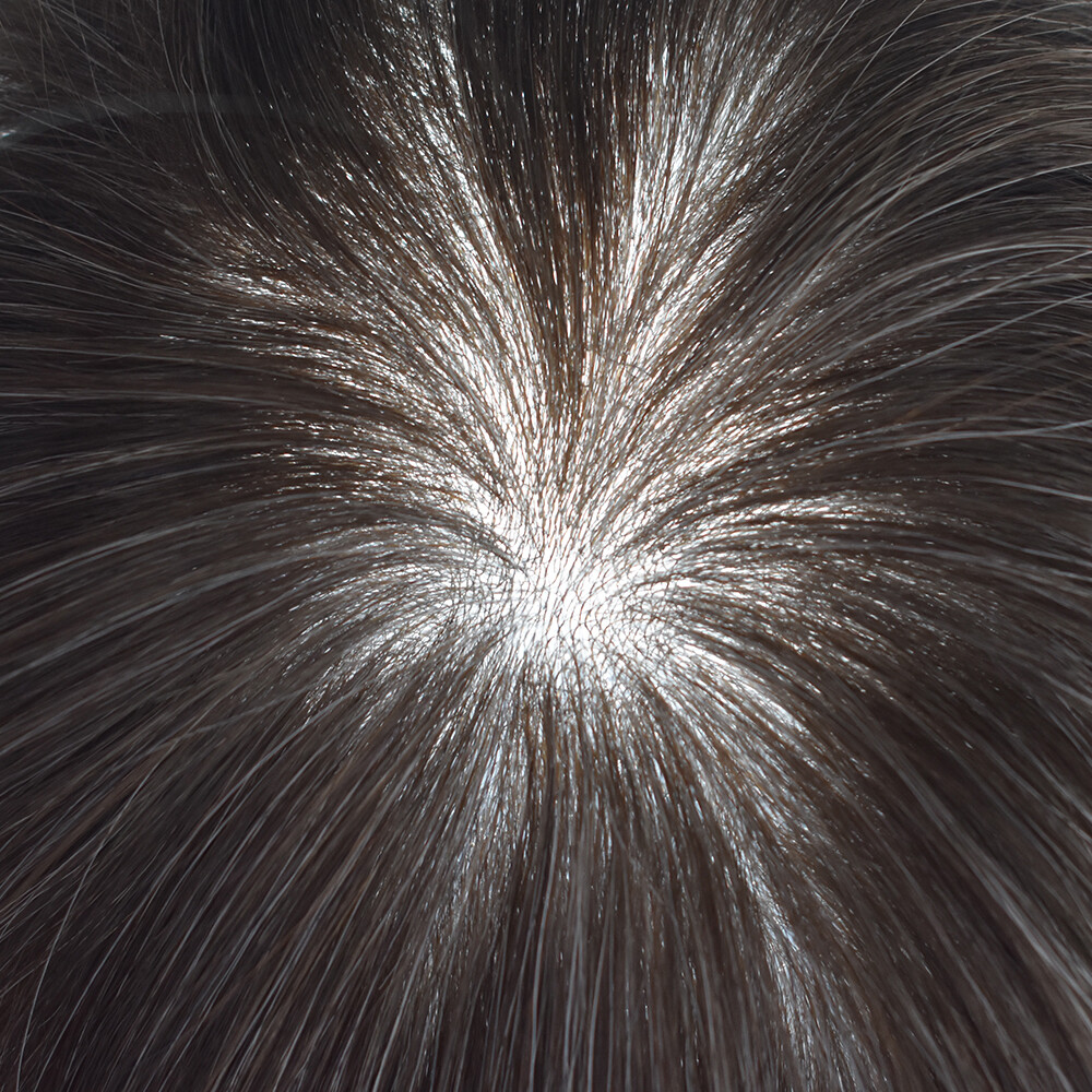 Thin Skin V-Loop Mens Toupee Hairpiece 0.04mm Poly PU Gray Hair Replacement