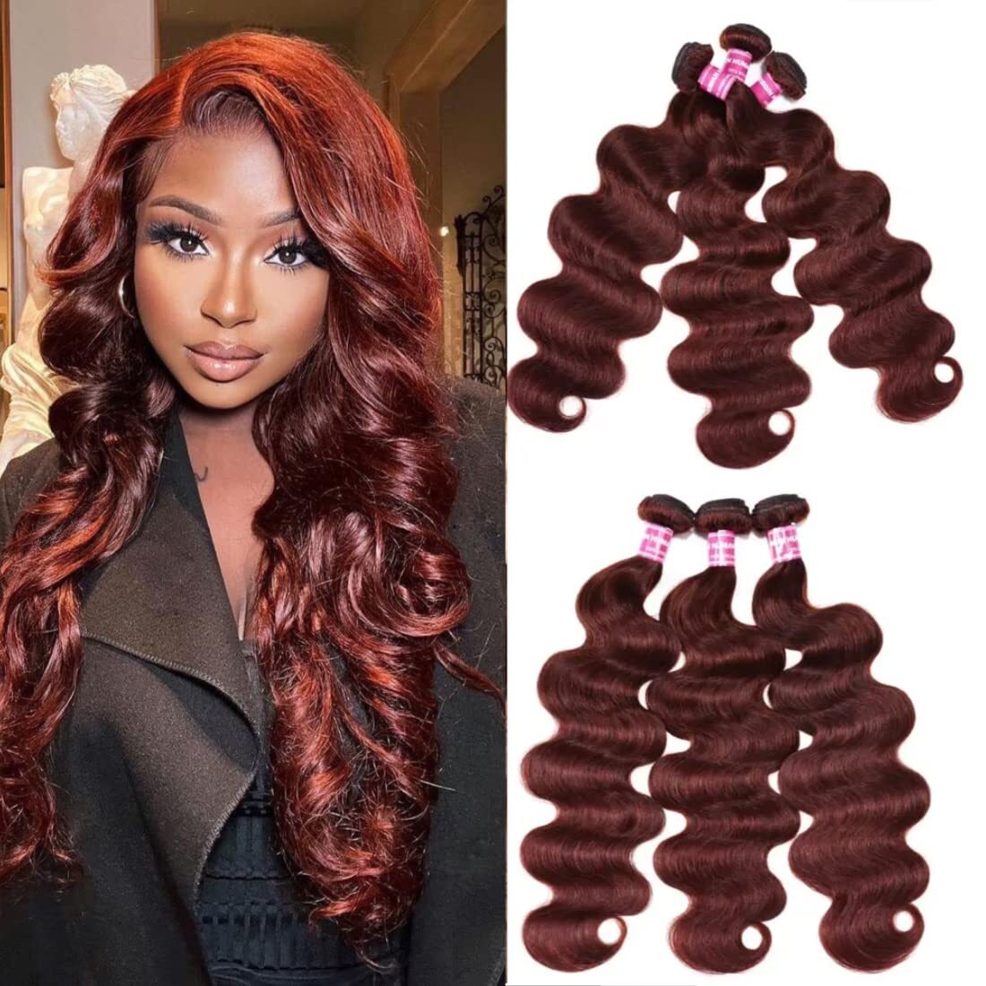 UNice Indian Reddish Brown Body Wave 3 Bundles Human Hair Extensions Weaves Weft