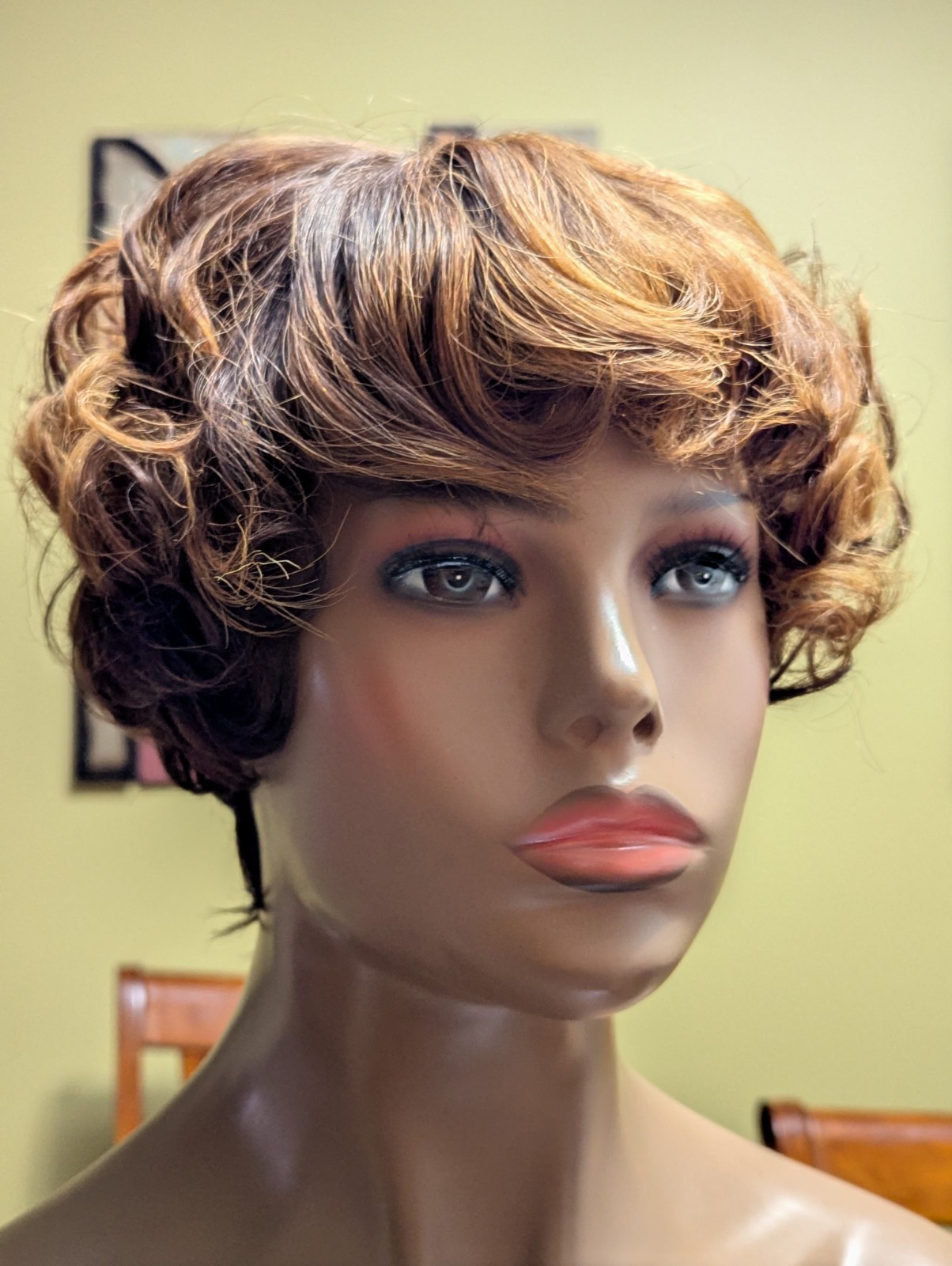 Remy Bang Bob Cut Custom Color Light Chestnut Brown Tipped Golden Blonde Wig