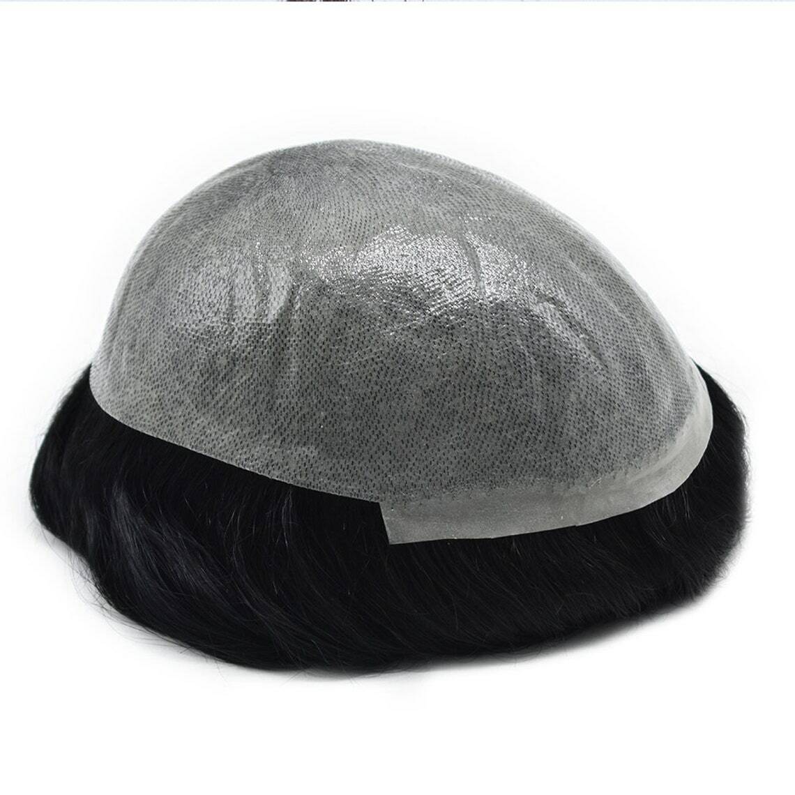 Mens Toupee Thin Skin Invisible PU 0.06mm Full Poly Human Hair piece for Men Wig
