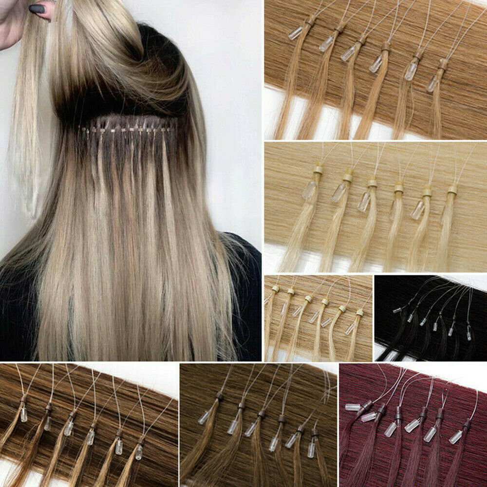 Micro Ring Loop Human Hair Extensions Micro Beads Link Remy Hair Colored 16-26in