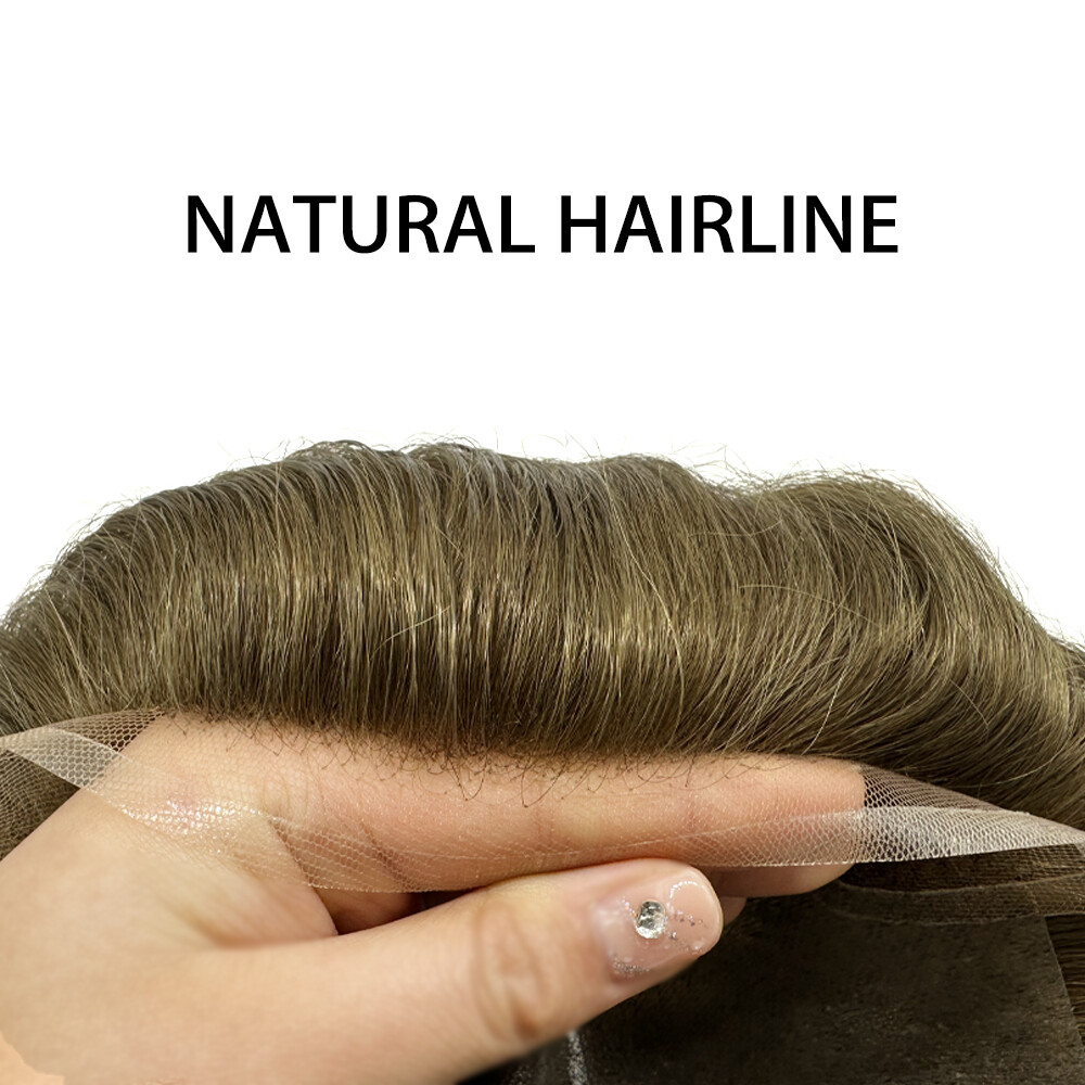 Mens Toupee Human Hair Piece replacement System for men Lace Front Thin Skin Wig