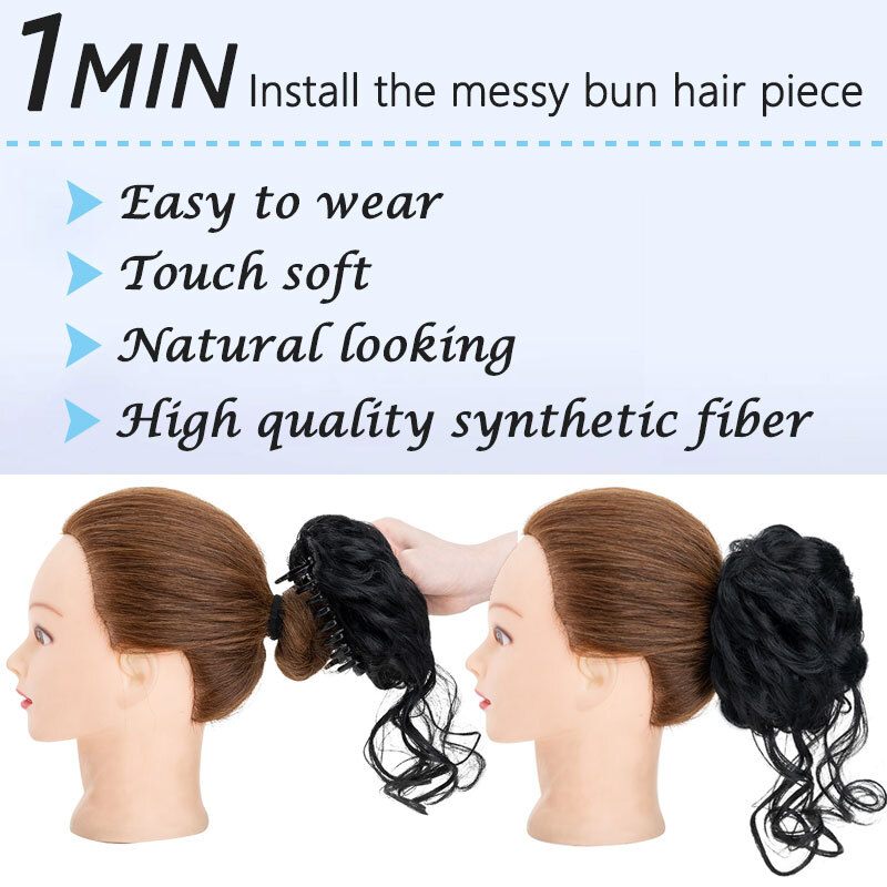 Real THICK Messy Curly Hair Bun Chignon Claw Clip Ponytail Scrunchie Extensions