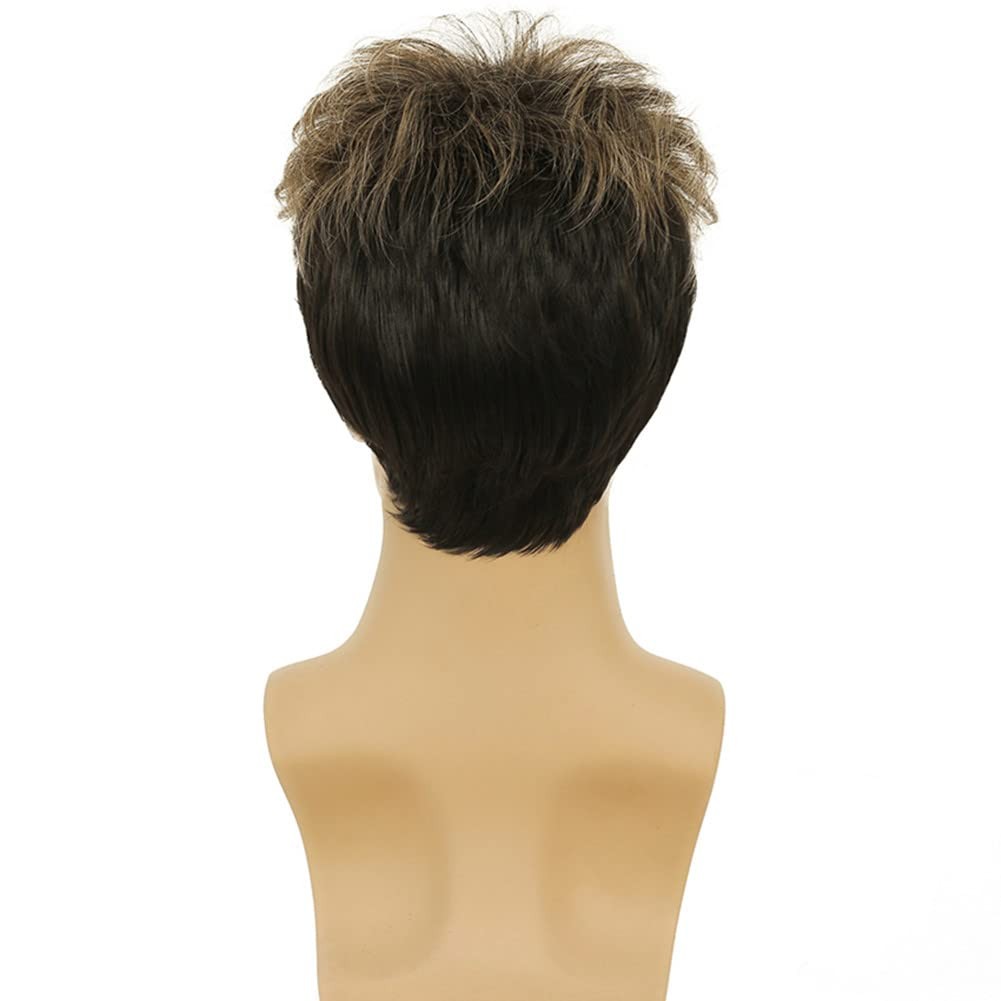 Blonde Mix Black Men Wigs Short Layered Wig for Male Guy Halloween Cosplay Pa…