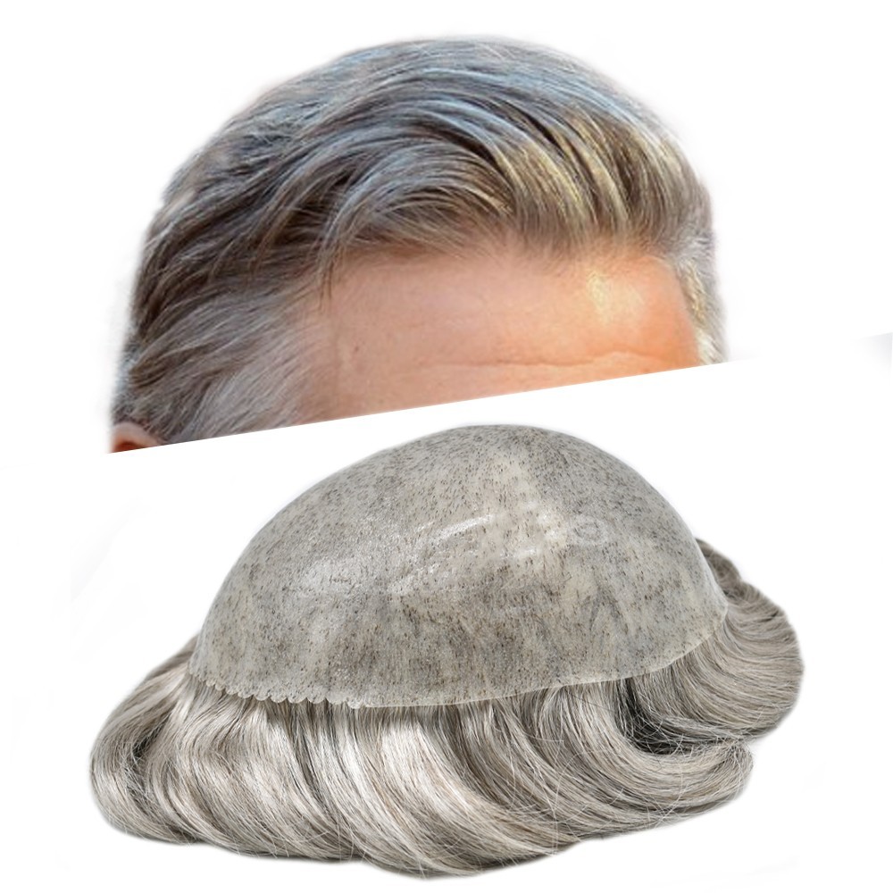 Mens Toupee Hairpieces Poly Skin Pu Black Brown Gray Hair Replacement System US