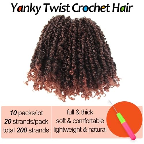 Yanky Twist Crochet Hair 8 Inch 10 8 Inch (Pack of 10) T350(Ombre Ginger Red)