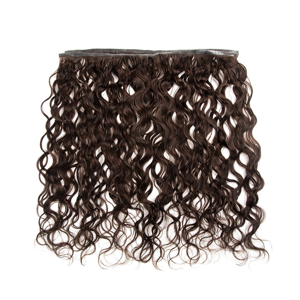 22″ Curly Wavy invisible Russian Hole Weft 100% Human Hair Extensions 100g