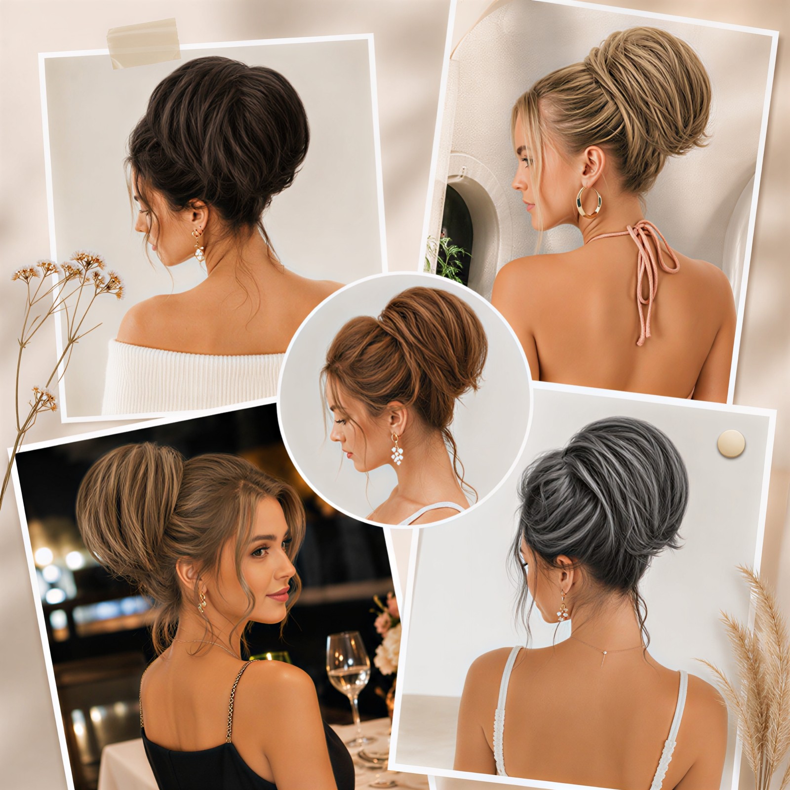 Elegant Ponytail Bun Hair Chignon with Comb Clip Updo Drawstring Hair Extensions
