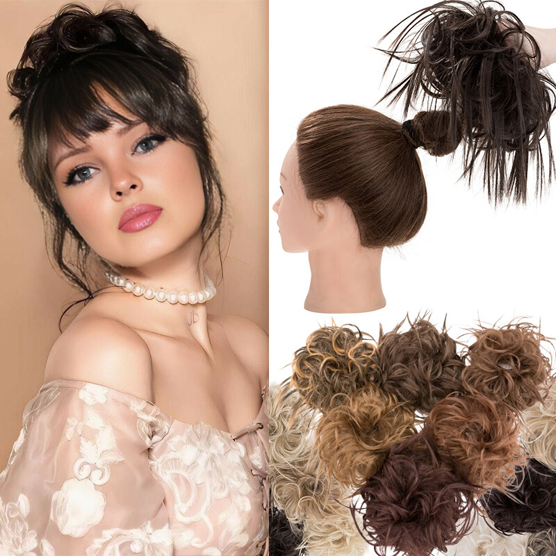 MESSY THICK Bun Hair Piece Scrunchie Updo Wrap Extensions Straight Real As Human