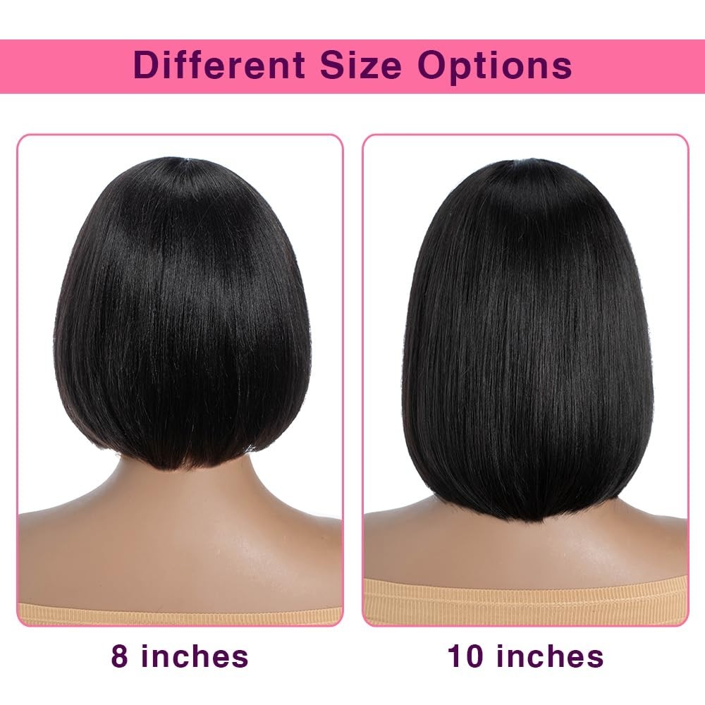 Bob WigWith Bang BrazilianVirgin Short Straight Human Hair Wig No Lace Front Wig