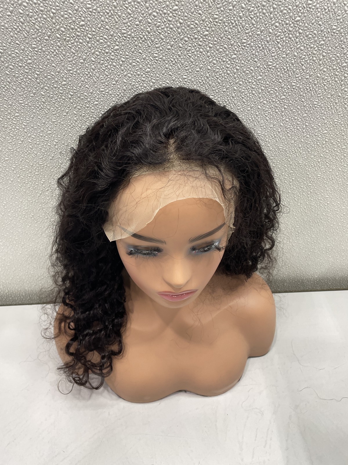 Natural Black Deep Wave Human Hair Blend 13×4 Lace Front 180% Density Wig, 18″