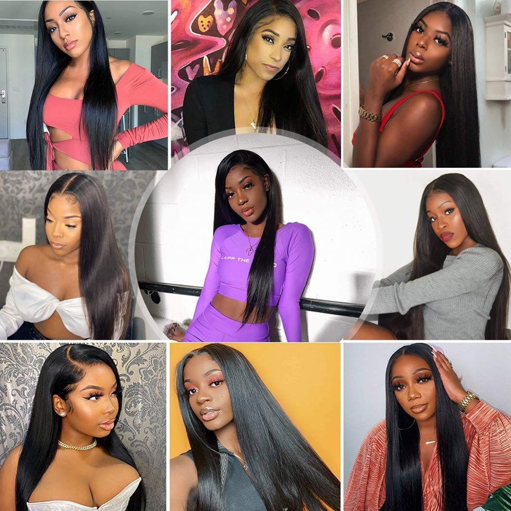 Heat Resistant Synthetic Hair Long Straight Lace Frontal Wig Black