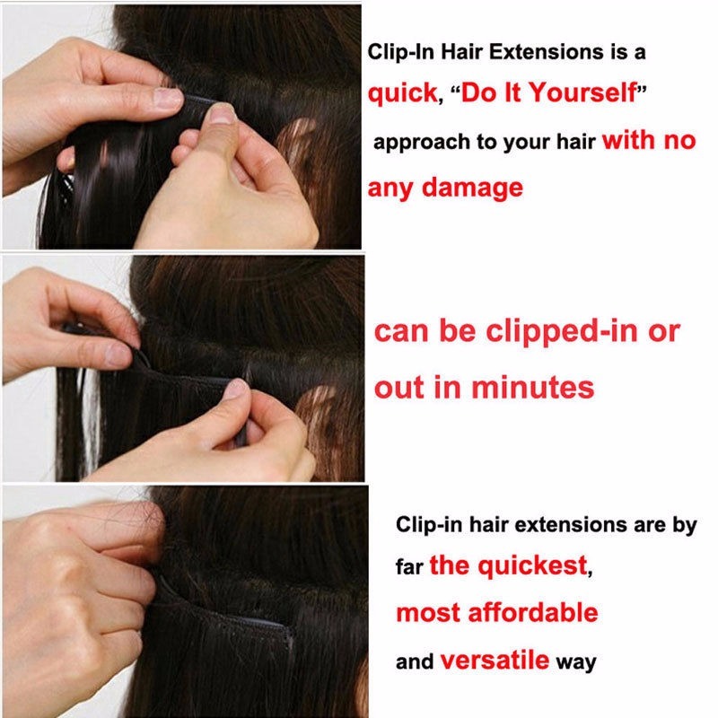 US Real Thick 8Pcs 18Clips Clip in Full Head Hair Extensions As Remy Human Hair