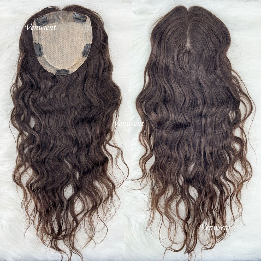 Dark Brown Silk Base Topper Human Hair Women Silk Top Hair Piece for Hair Loss