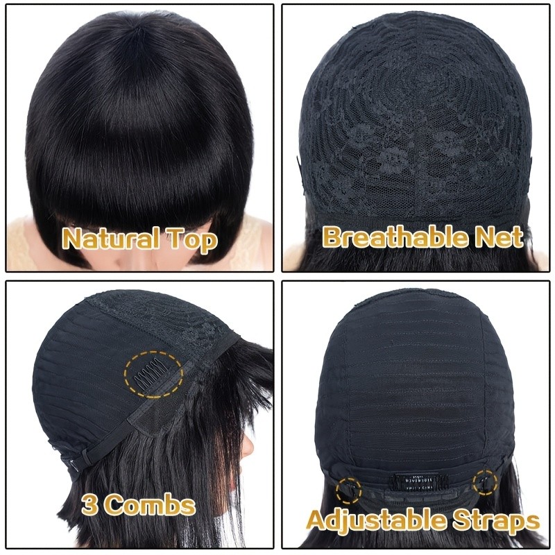 12in Short Straight Wig with Bangs for Women,Made Of High Temperature Fiber
