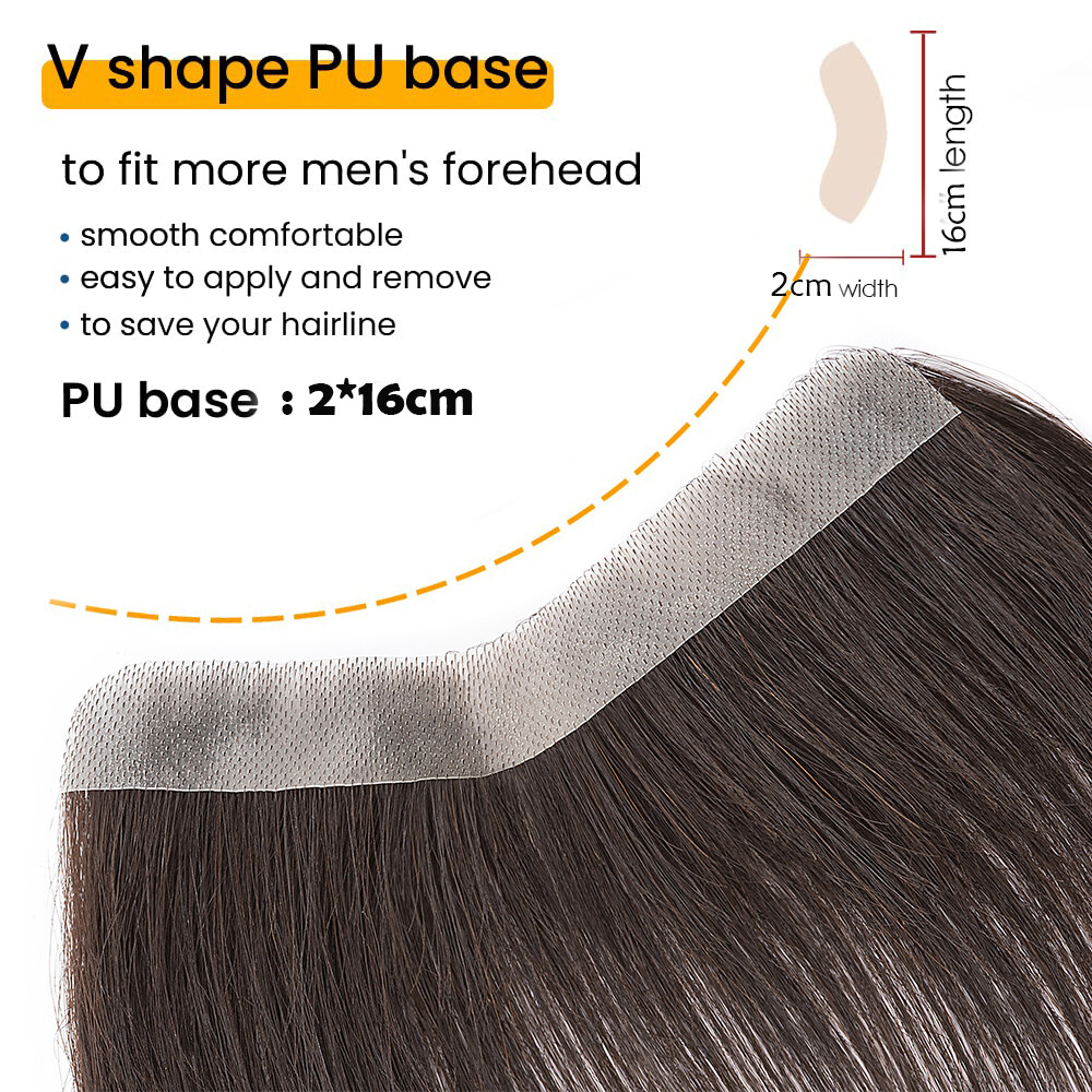 Men Toupee Human Hair Replacement Full Poly Thin Skin PU System Wig Hairpiece US
