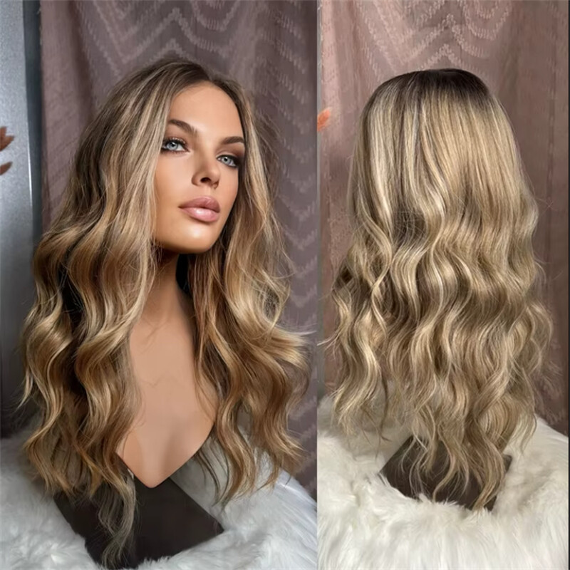Golden Blonde with Honey Ash Blond Highlights Remy Human Hair Lace Front Wigs