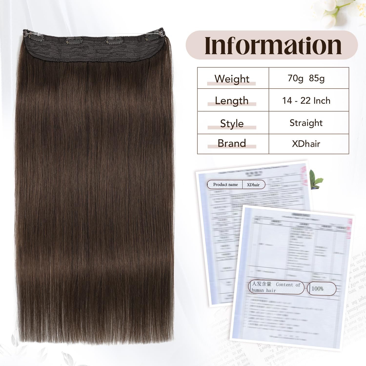 Xdhair Wire Hair Extensions 70G 14 Inch Hairpiece Medium Dark Brown Real Human