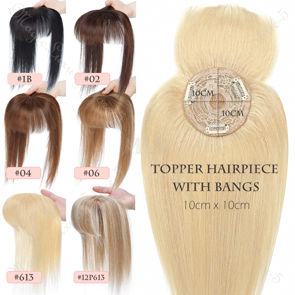 US Clip in Hairpiece 100% Real Remy Human Hair Topper Toupee Top Silk MONO Women