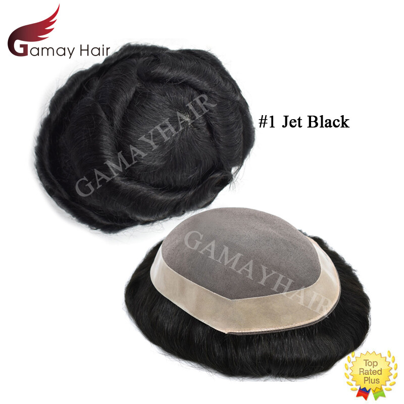 Fine Mono Mens Toupee Hairpieces Poly Skin Around Human Hair Replacement Systems
