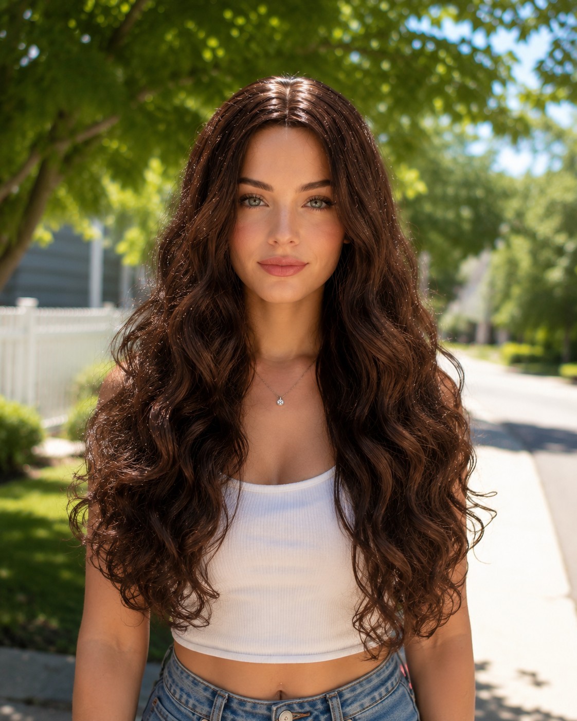 Women’s Wavy Wig, Medium Brown, With Middle Part