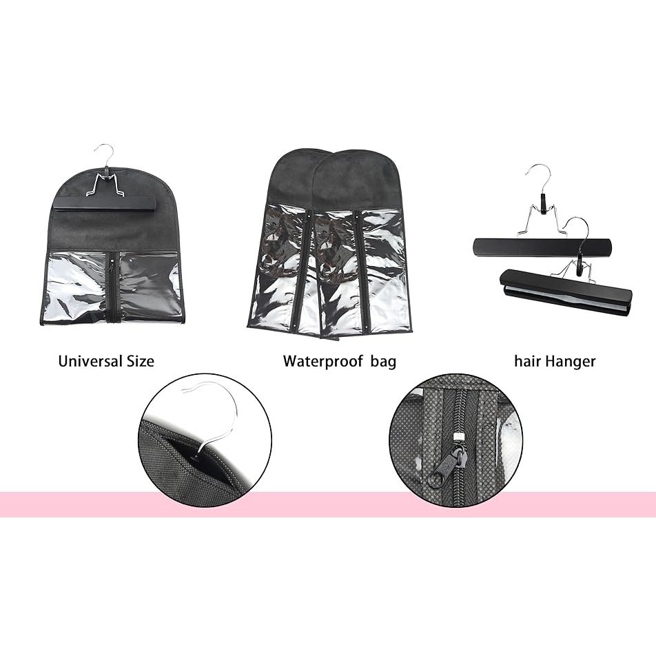 4 Pcs Hair Extensions wig Storage Bag Portable Dust-proof Black (NO HANGERS) new