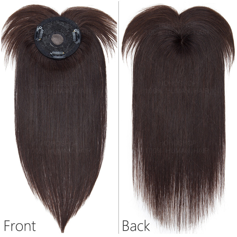 US 100% Remy Human Hair Mono Topper Clip In Top Piece Toupee Wig Bangs For Women