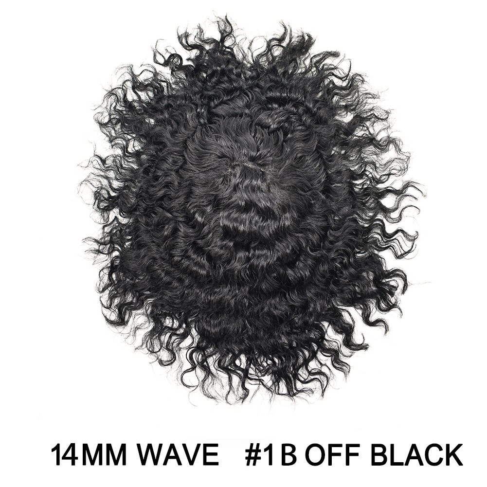 Afro Toupee for Black Men Full Poly Afro Wave Hair Units Human Hair PU System US