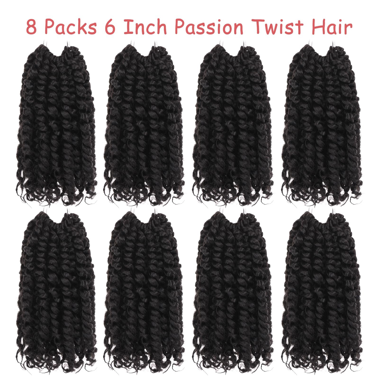 6 Inch Pre Twisted Passion Twist Hair 8 Packs Natural Black Short Crochet Bom…