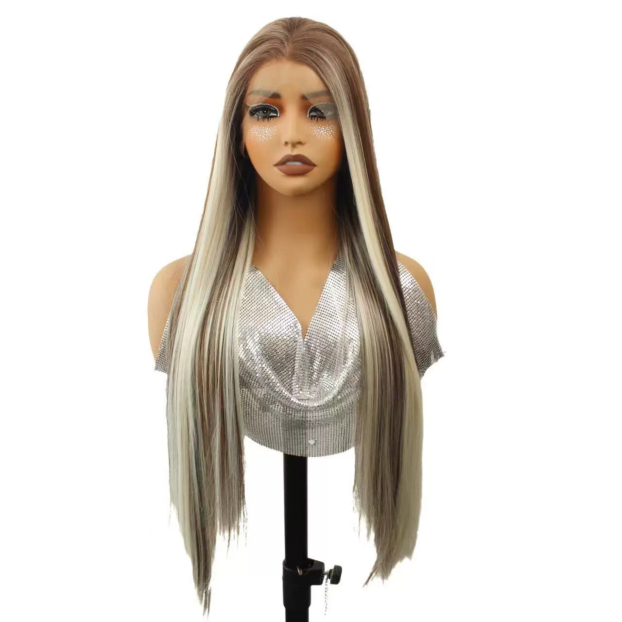 Ombre Ash Blonde with Brown Highlight Synthetic Lace Front Wigs Heat Resistant