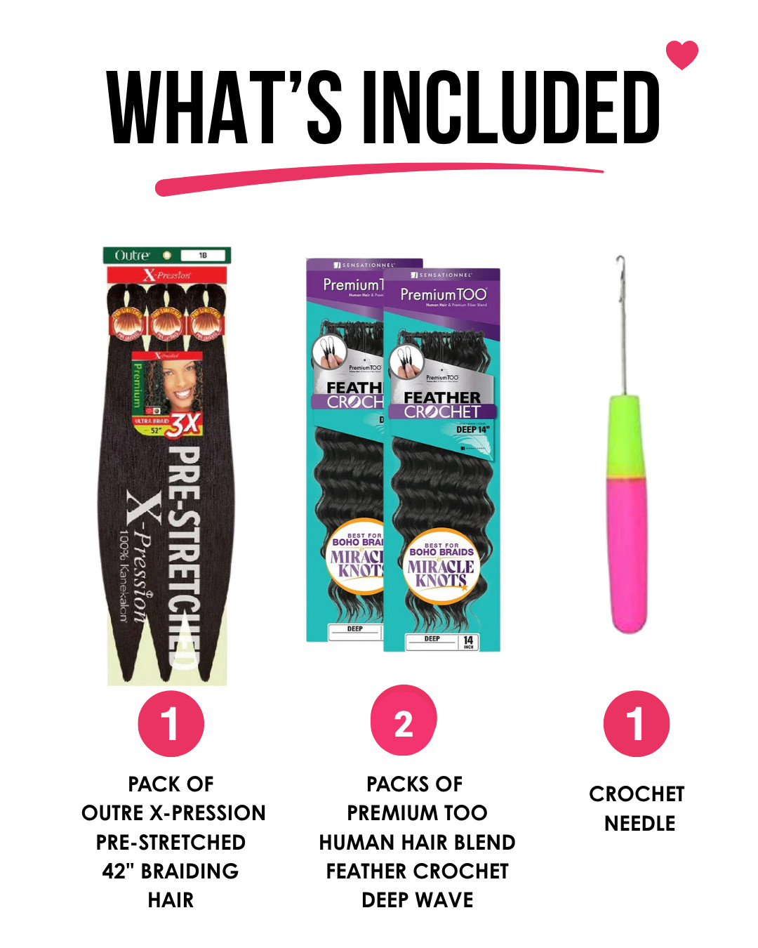 Miracle Knot Crochet Kit| Deep Wave Premium Too Feather Crochet + Braid + Needle